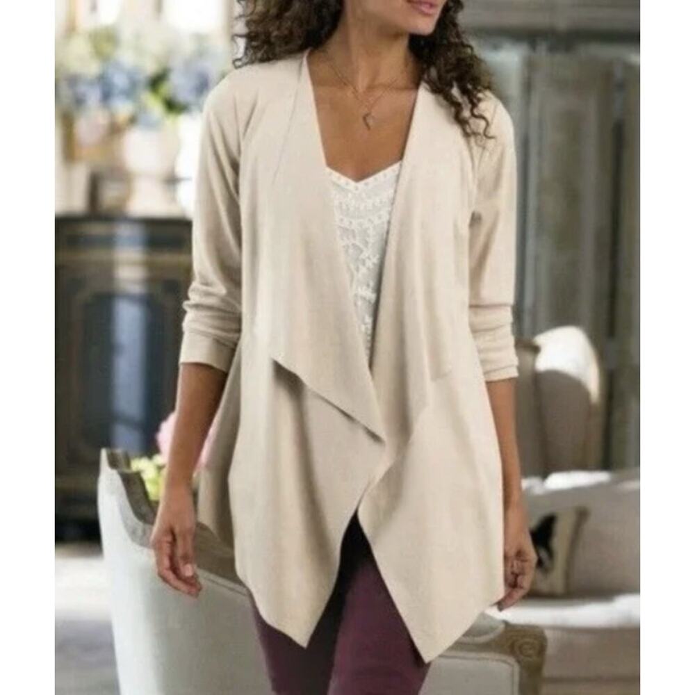 Soft Surroundings Ultra Soft Open Front Waterfall Cardigan Faux Suede Wrap Small